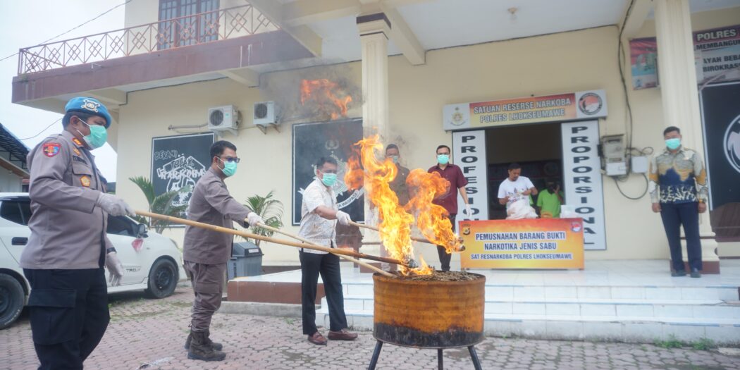 Polres Lhokseumawe Musnahkan Barang Bukti Narkotika