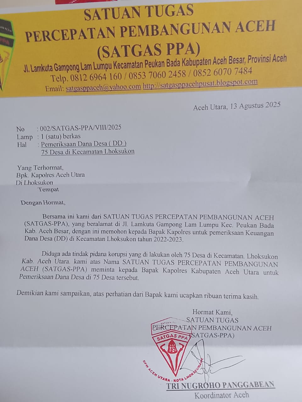 APH Diminta Periksa Dana Desa di 75 Gampong di Lhoksukon