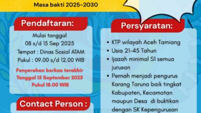 Banner info pendaftaran bakal calon ketua Karang Taruna Aceh Tamiang.