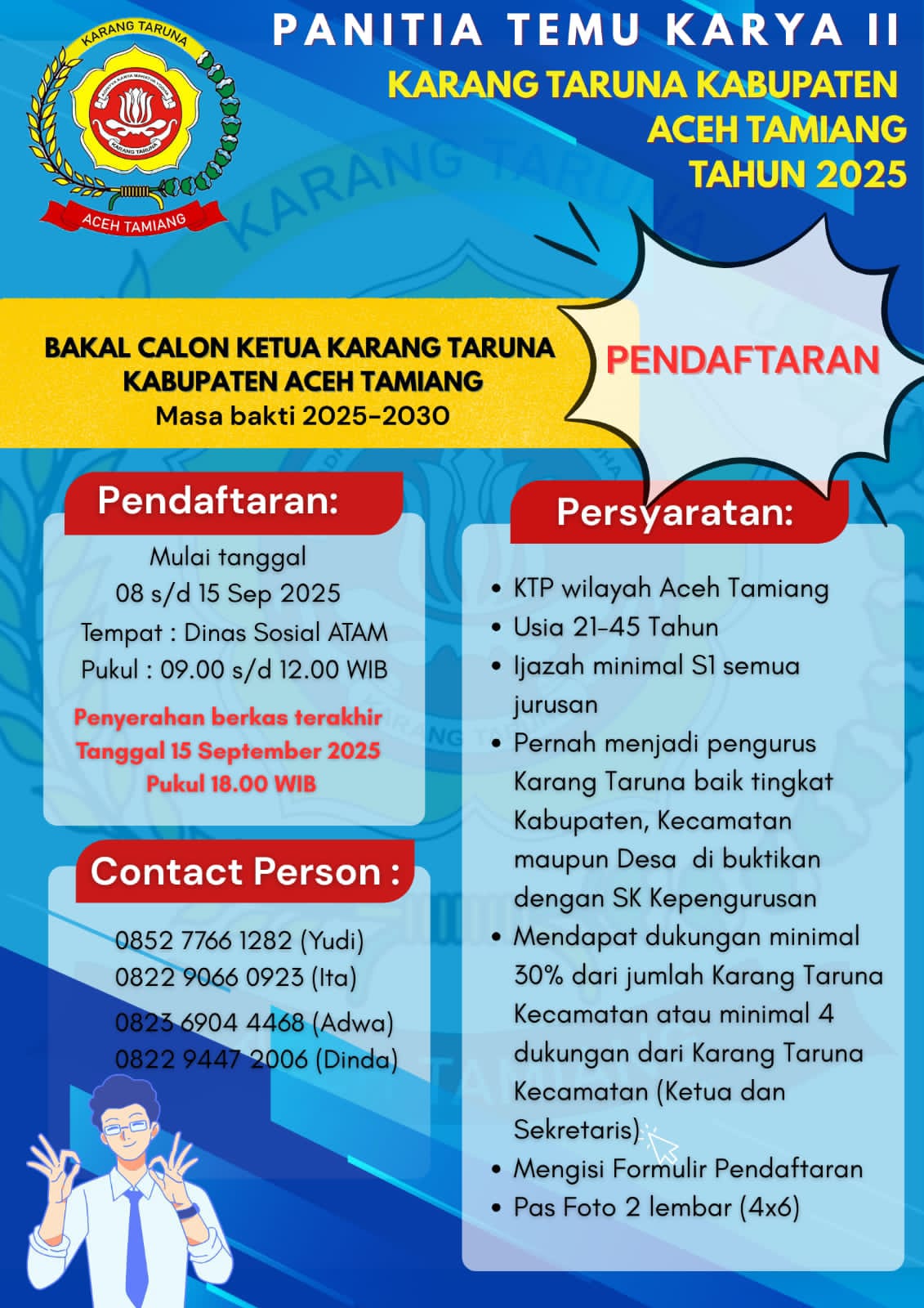 Banner info pendaftaran bakal calon ketua Karang Taruna Aceh Tamiang.