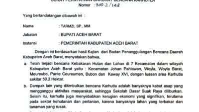 Karhutla Meluas, Aceh Barat Berlakukan Status Darurat Dua Pekan