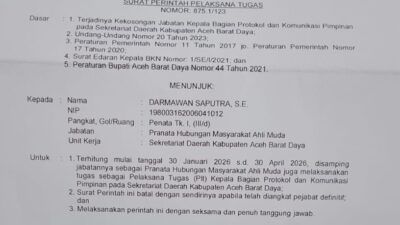 Dermawan Saputra Dipercaya Jabat Plt Kabag Prokopim Abdya