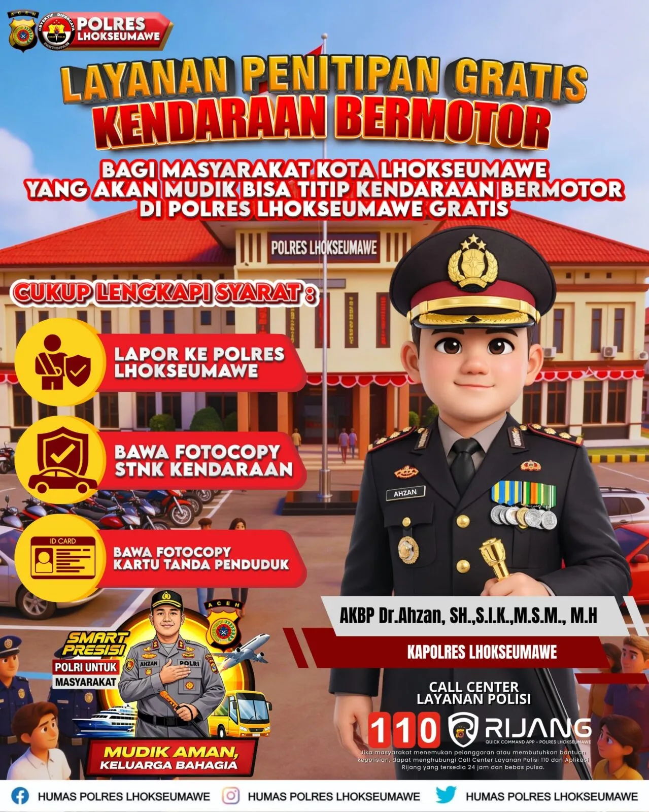 Warga Mudik, Kendaraan Bisa Dititip Gratis di Polres Lhokseumawe