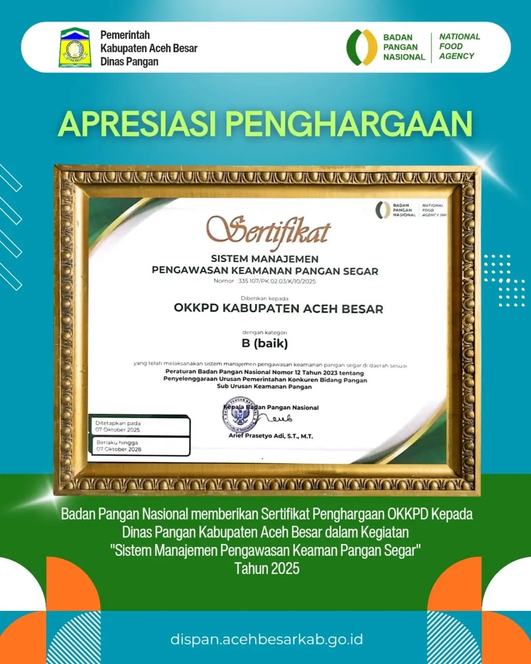 Aceh Besar Raih Penghargaan Keamanan Pangan