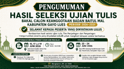 Seleksi Baitul Mal Gayo Lues, 20 Nama Dinyatakan Lulus Tahap Tulis