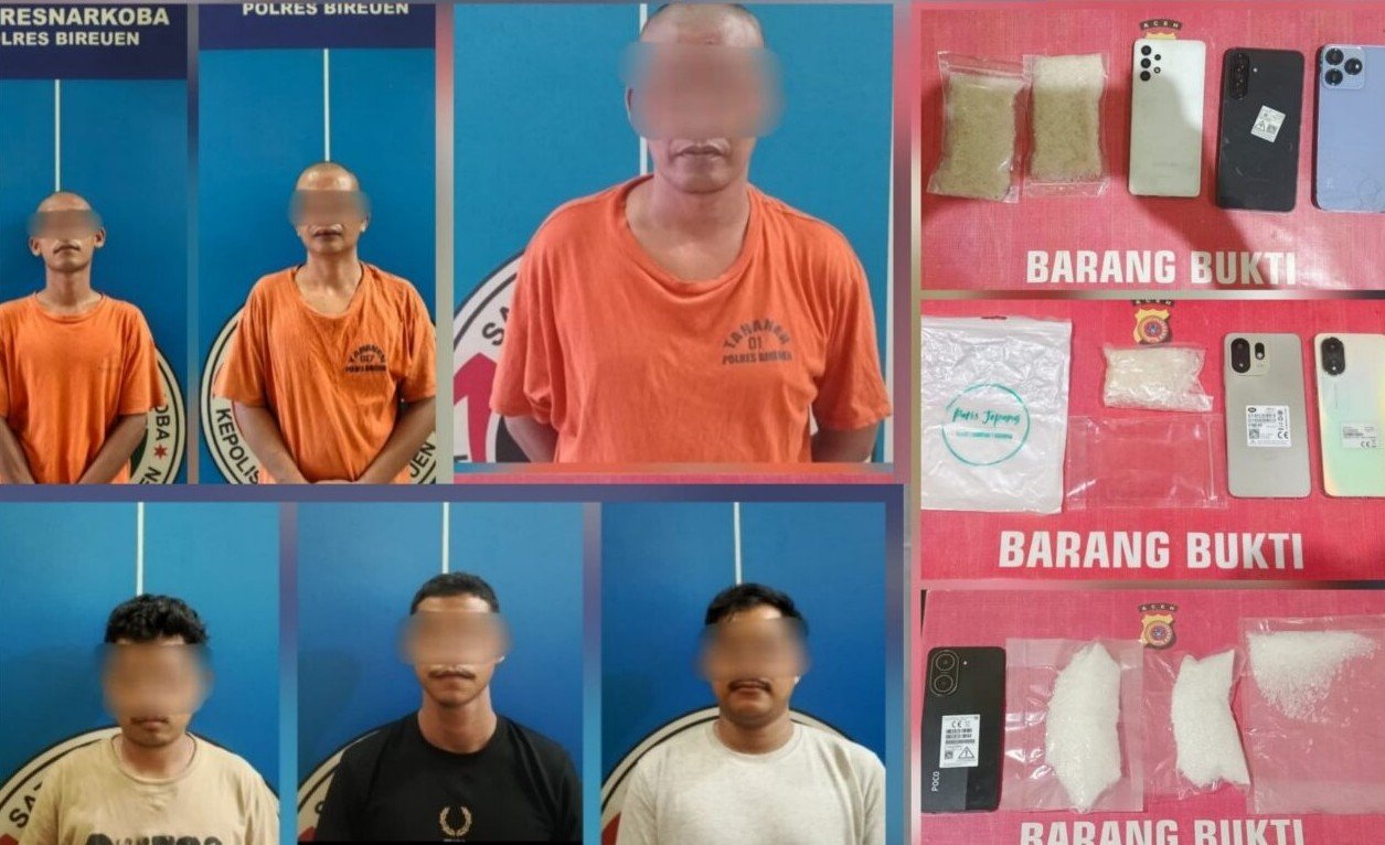Enam Terduga Pengedar Sabu Diciduk di Bireuen, Polisi Buru Pemasok