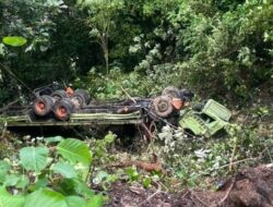 Rem Blong, Truk Angkut Ekskavator Terjun ke Jurang